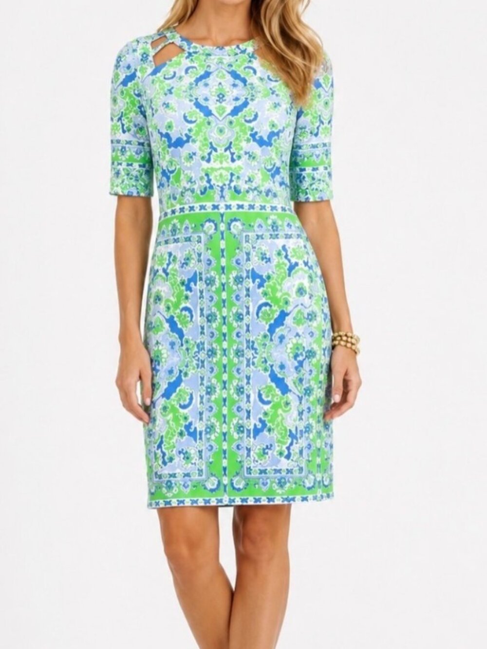 NWOT Gretchen Scott Geo Garden Shift Dress. Size Large